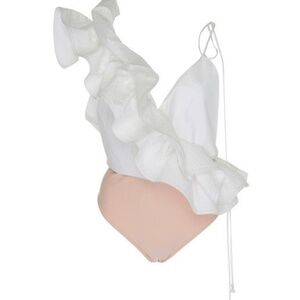 Johanna Ortiz white ruffle low back bodysuit size XS